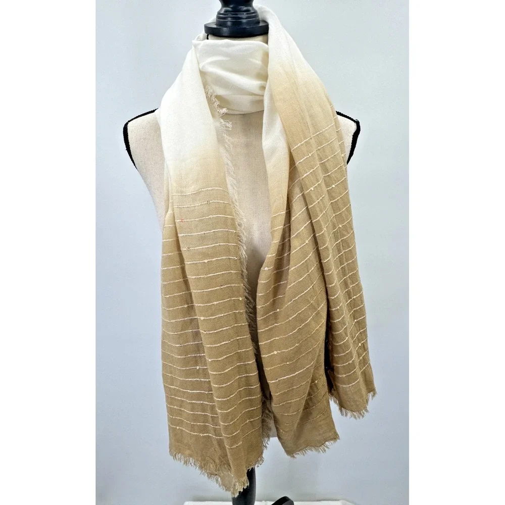 Ombre Sparkle Gold Sequin Cream Beige Tan Scarf Shawl Wrap 46X35 Reactangle